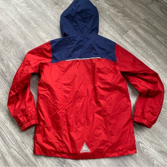 L.L. Bean Kids' Trail Model Rain Jacket Lined Colorblock Red Navy Size Large - Picture 12 of 13